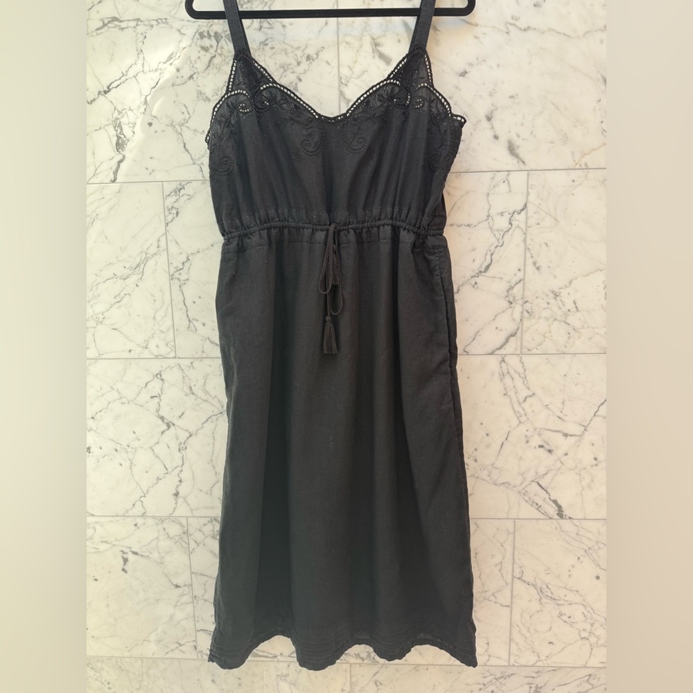 J. Crew Black Lace Embroidered Linen Sun Dress